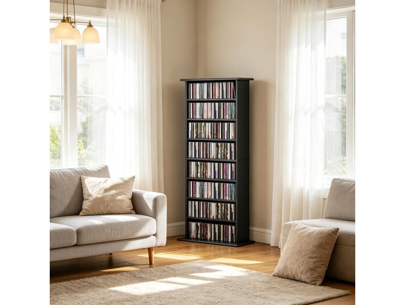  Meuble de rangement cd dvd 58x24x126,3 cm 8 compartiments, 6 tablettes réglables panneau de particules noir  - Conforama C