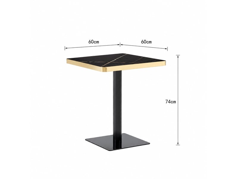  Table de salle à manger carrée pour 2 à 4 personnes avec pied métallique, effet marbre et bord doré, 60 × 60 × 74 cm  - Conforama C