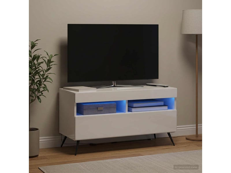  Meuble tv - banc tv - meuble de rangement led breda blanc brillant bois d'ingénierie  - Conforama D