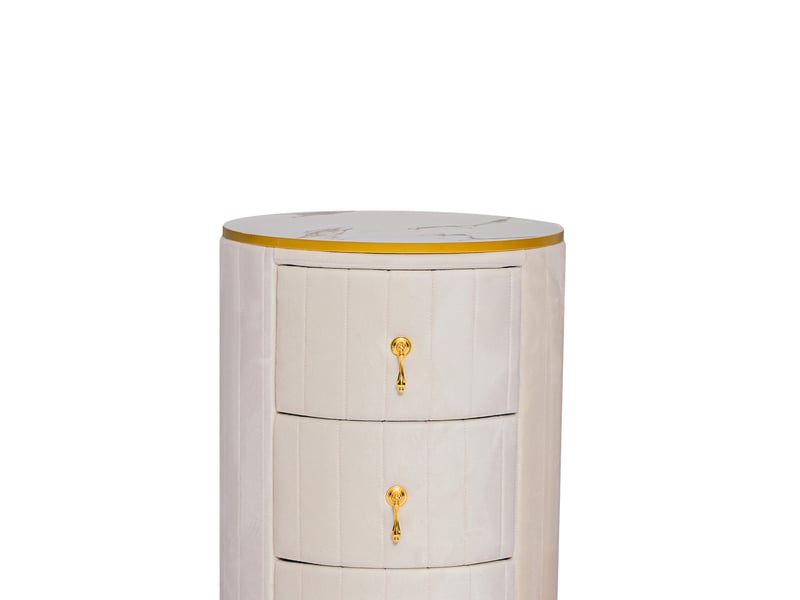  Table de chevet à 3 tiroirs en velours avec plateau effet marbre et finitions dorées pour chambre blanc  - Conforama A