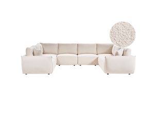 Canapé d'angle panoramique fixe BELIANI  8 places Tissu blanc avec coffre de rangement