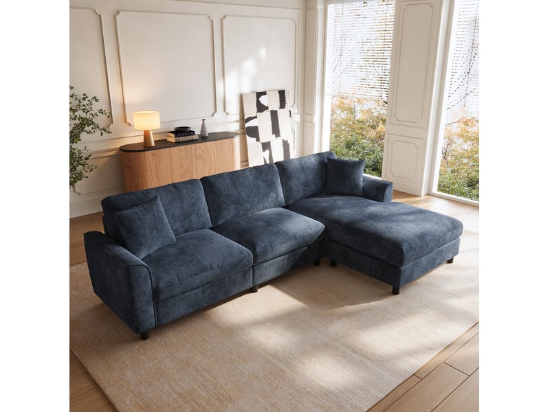  Canapé d'angle 3 places avec méridienne réversible, en chenille bleu marine  - Conforama E