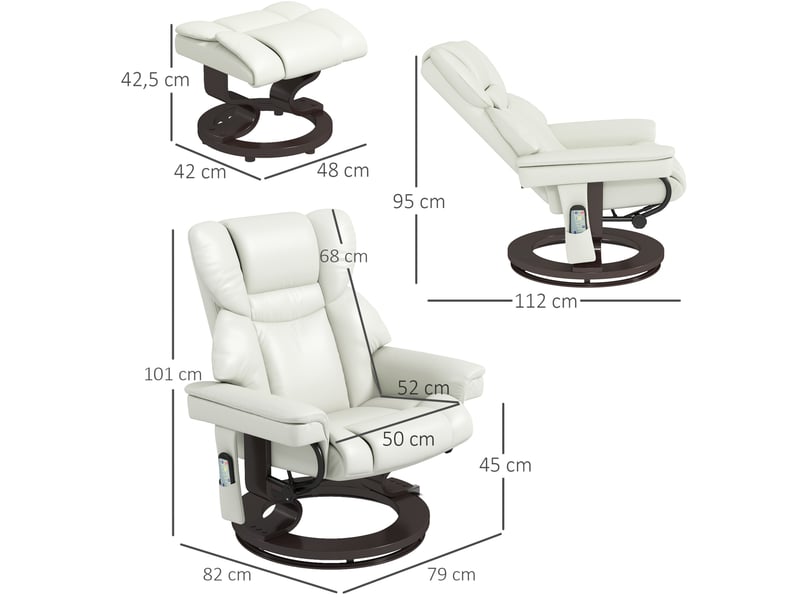 Fauteuil relax électrique massant 145° pivotant blanc crème avec repose-pieds - Conforama C