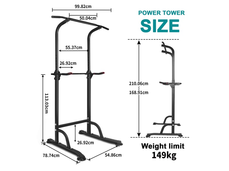 Tour de musculation réglable 99,82 x 78,74 cm – noire – traction, dips et squats, charge 149 kg - Conforama C