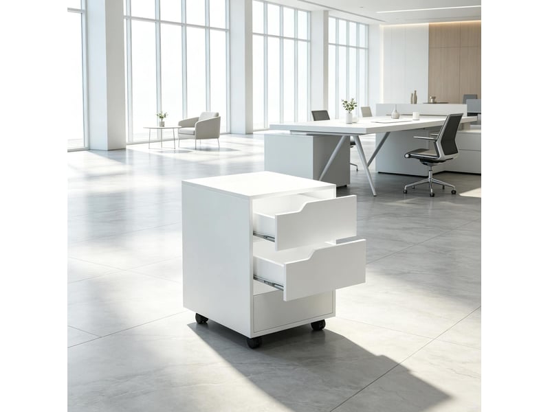  Caisson mobile 3 tiroirs 40x50x57,5 cm blanc mdf et métal, rangement de documents sur roulettes  - Conforama E