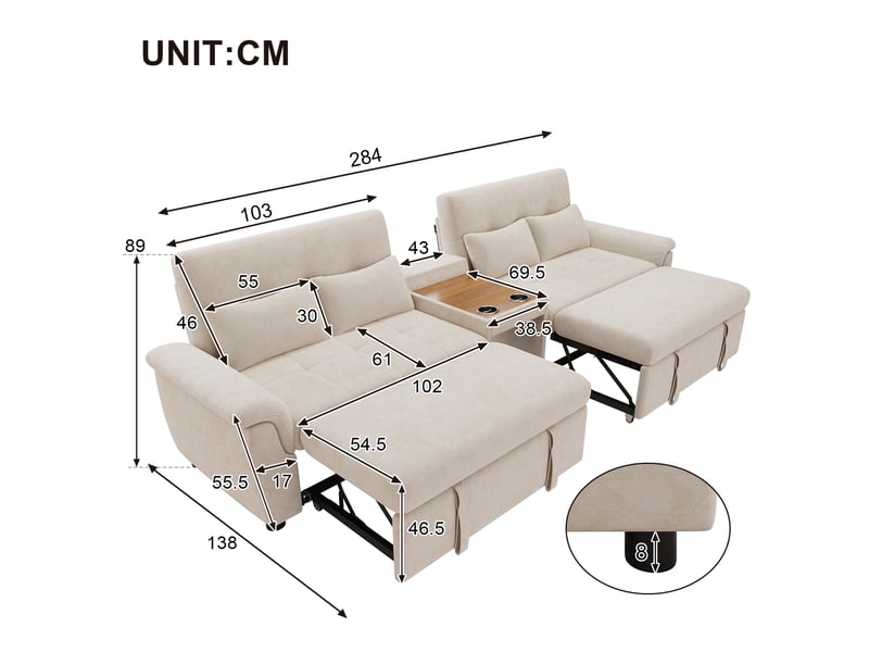  Canapé-lit en u convertible - double couchage escamotable - dossier réglable 3 positions 284x138x89cm - Conforama C