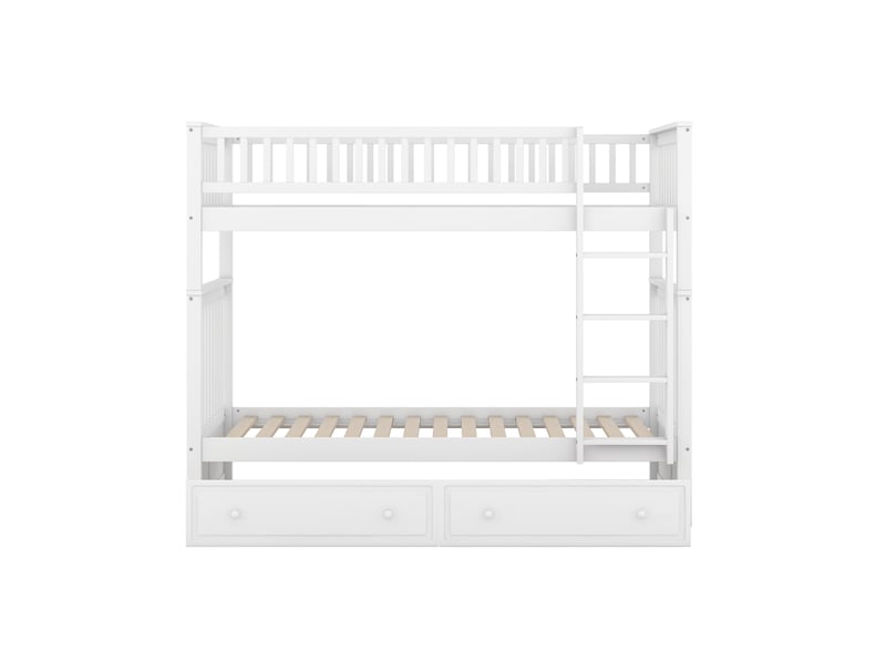 Lit superposé enfant blanc 90x200 cm, convertible avec tiroirs de rangement - Conforama A