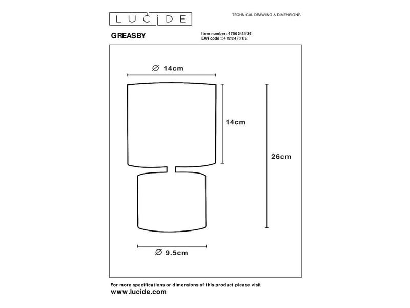Lampe de table diam. 14 cm 1xe14 40 w ip20 gris - lucide - greasby  - Conforama D