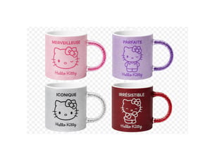Lot de 4 mugs hello kitty pailletés 30 cl - 4 couleurs et motifs assortis