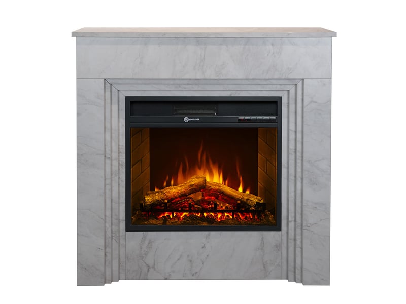  Bellini - cheminée électrique sur pied à effet flamme 96x96x35 cm en bois effet marbre blanc  - Conforama A