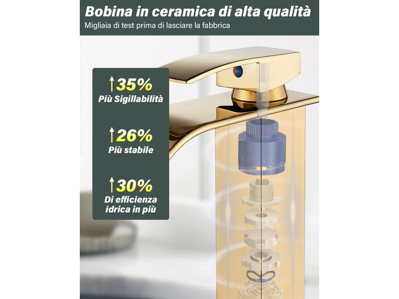  Robinet de salle de bain à cascade,robinet mitigeur de salle de bain à cascade à trous, cartouche céramique, finition dorée  - Conforama D