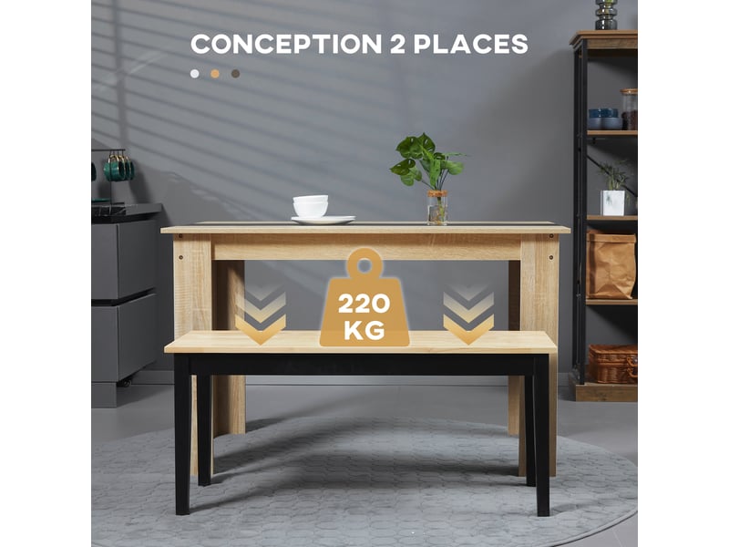 Banc en bois pour 2 personnes bicolore 102 x 36 x 45 cm assise naturelle et piètement noir - Conforama A