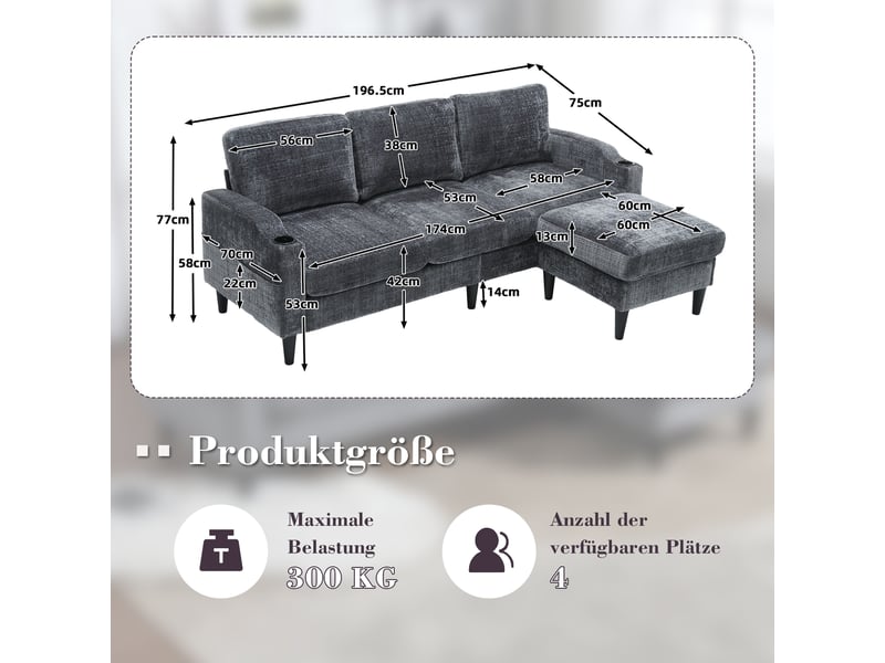  Canapé d'angle réversible fixe 4 places tissu gris canapé d'angle gris - Conforama C