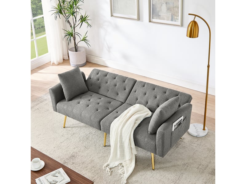  Canapé 2 places à dossier réglable 3 positions en teddy gris  - Conforama C