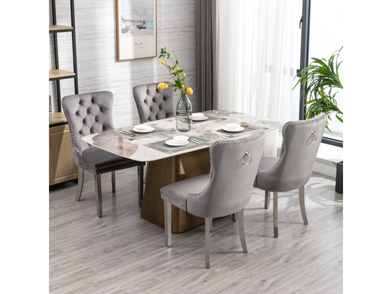  Lot de 2 chaises de salle à manger en velours gris avec pieds chromés  - Conforama C