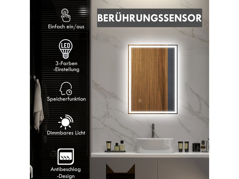  Miroir de salle de bains led avec éclairage blanc froid, 50 x 70 cm  - Conforama E