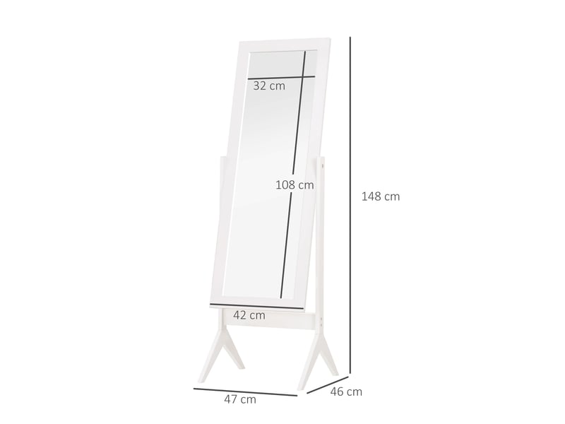  Miroir en pied grand miroir de sol réglable inclinaison pour dressing chambre dim. 47l x 46l x 148h cm en blanc  - Conforama C