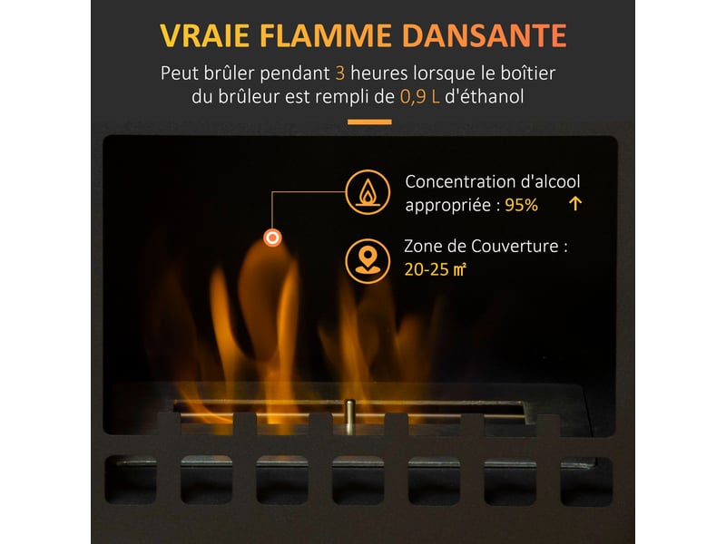 Cheminée bioéthanol sur pieds avec réservoir 1,2 l, environ 3 h de durée de couverture combustion 25 m² 41 x 25 x 54 cm - Conforama D