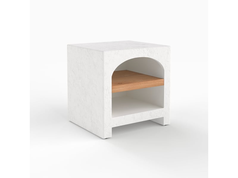 Table de chevet en plâtre blanc cassé et bois d'acacia-fira Fira - Conforama E