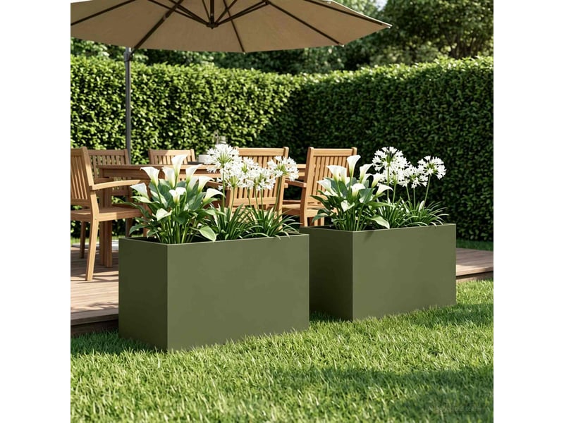 Jardinière - cache-pot de jardin 2 pcs vert olive 50 x 40 x 40 cm - Conforama B