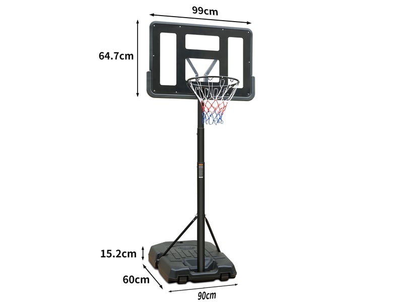  Panier de basket extérieur réglable 198,12–304,8 cm, panneau pvc, filet résistant, roulettes  - Conforama C