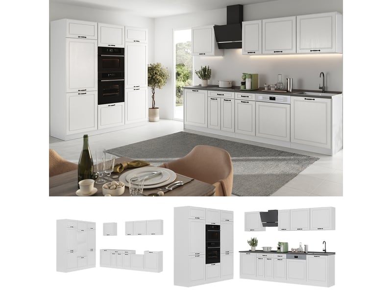  Vicco cuisine, blanc campagneblanc, 180cm plan de travail anthracite  - Conforama D