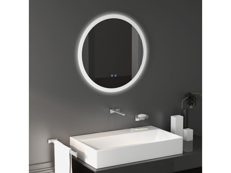 Miroir rond lumineux led de salle de bain ø 60 cm mural avec éclairage 3 couleurs interrupteur tactile 29 w gris - Conforama D