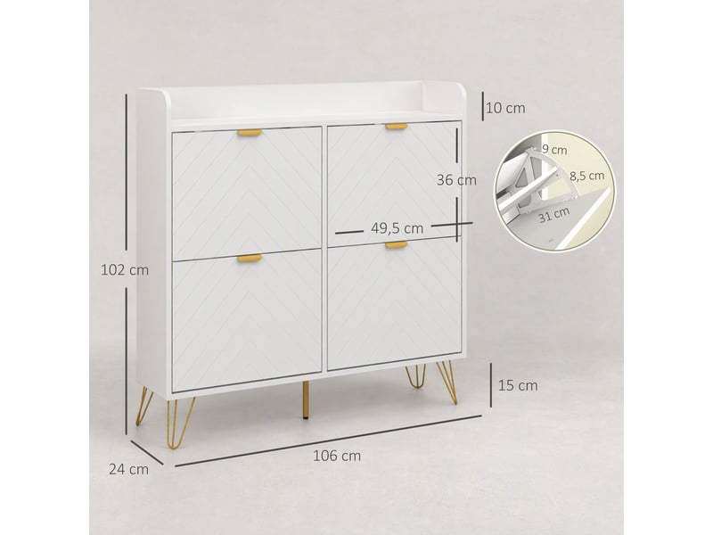 Meuble à chaussures 4 abattants, avec étagère réglable, rangement chaussure 106 x 24 x 102 cm, blanc - Conforama D