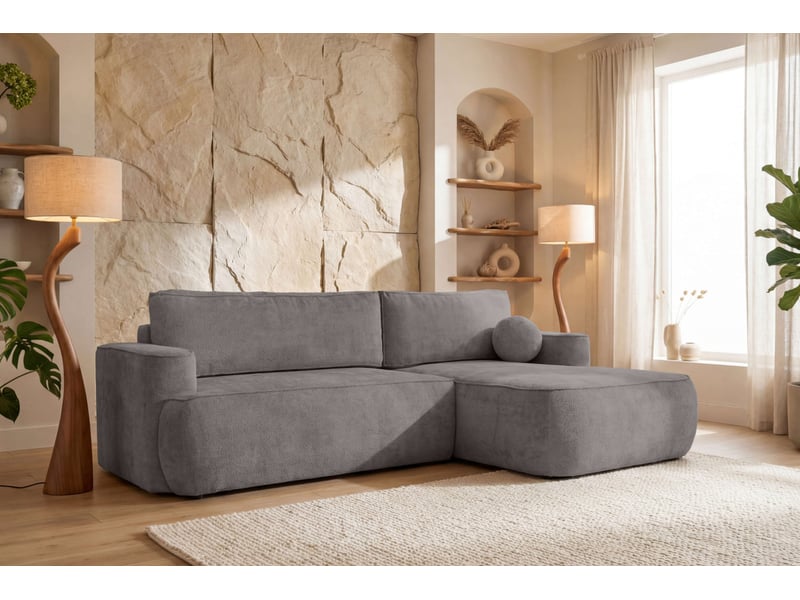  Canapé d'angle droit cassis avec coffre de rangement en tissu chenille - gris CASSIS - Conforama B