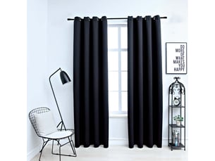 Lot de 2 rideaux occultants, rideaux black-out avec anneaux en métal noir 140x225 cm cf44847