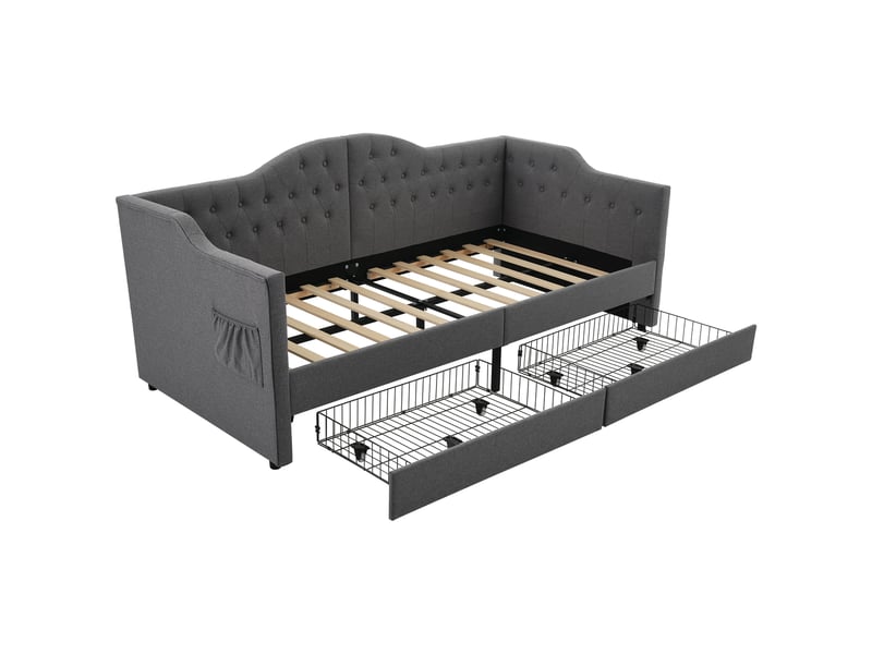  Lit combiné 90 x 200 cm - lit avec accoudoirs en nuage et rangement - velours gris - sans matelas  - Conforama A