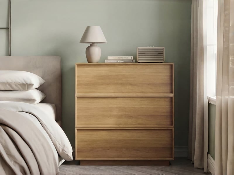  Commode à 3 tiroirs, 78 x 48 x 80 cm, design minimaliste sans poignées, glissières métalliques, coloris chêne  - Conforama B