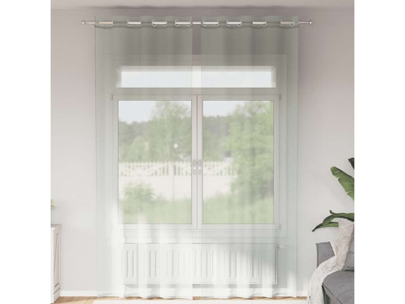  Lot de 2 rideaux en voile, voilages avec œillets gris clair 140x300 cm cf44362  - Conforama B