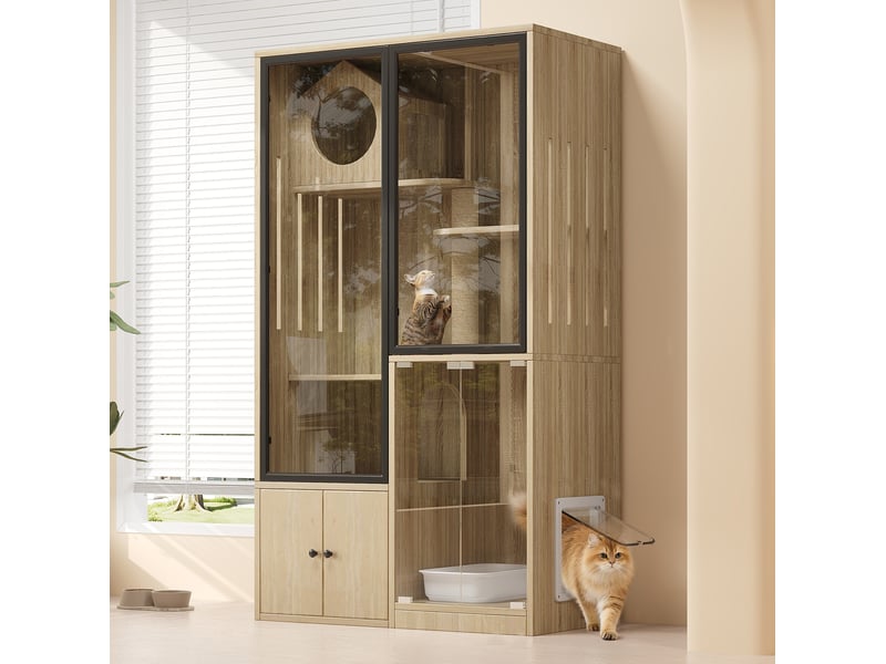  Maison intérieure pour félins 90x50x160 cm en mdf et verre coloris naturel  - Conforama E