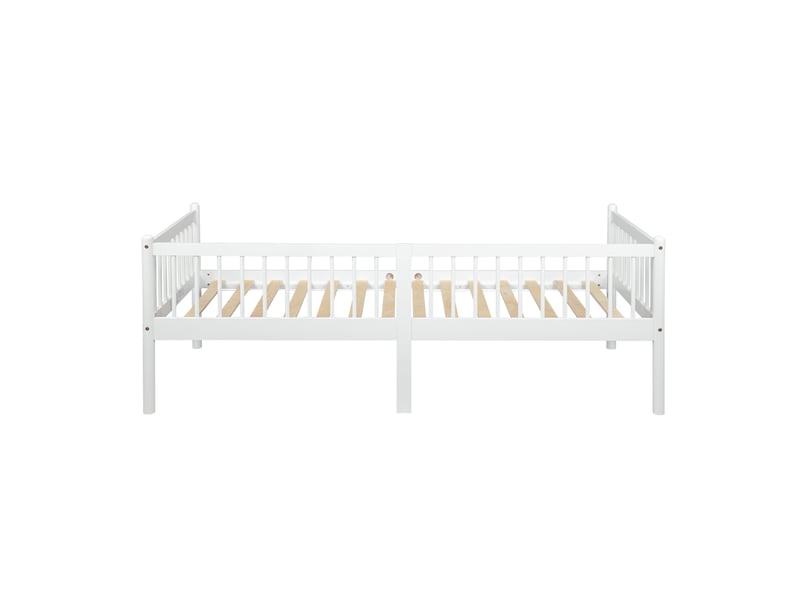  Lit banquette enfant 90x200 cm en bois de pin blanc avec barrières 3 côtés  - Conforama E