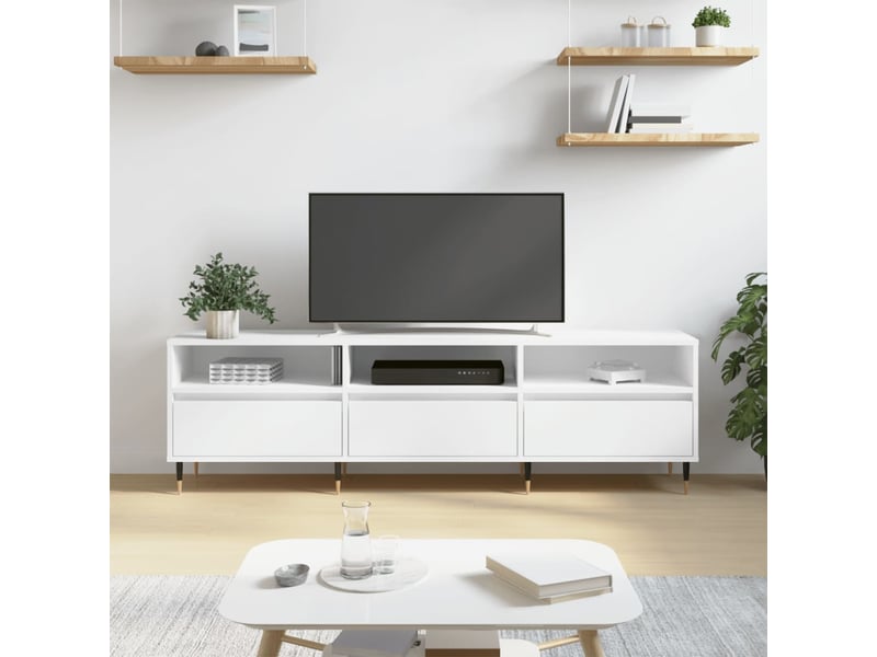  Meuble tv - banc tv - meuble de rangement blanc 150x30x44,5 cm bois d'ingénierie  - Conforama B