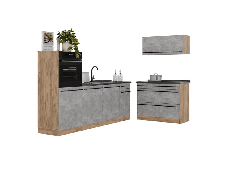  Vicco cuisine, bétonchêne doré, 220cm plan de travail marbre  - Conforama E