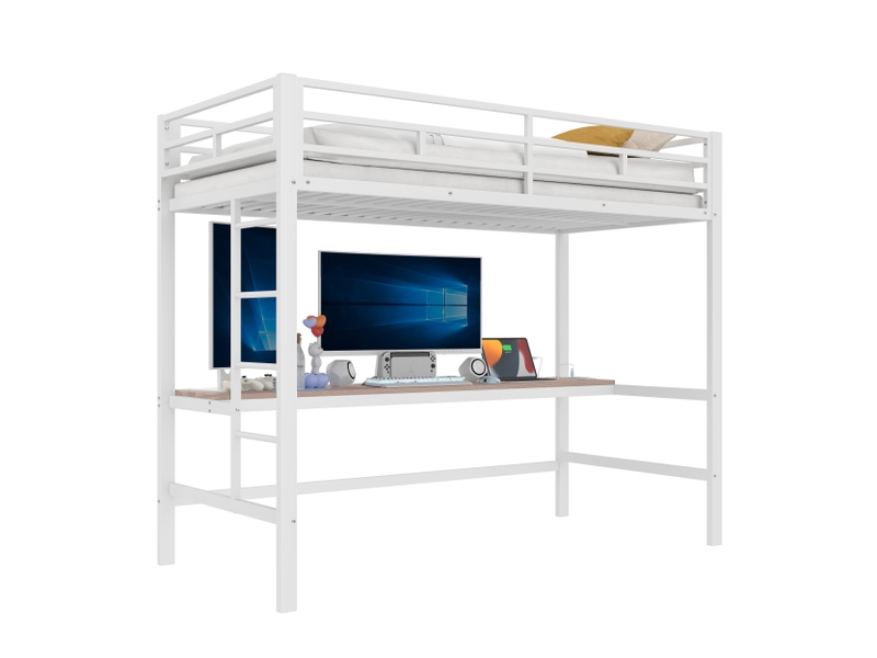  Lit mezzanine 90*200 cm, blanc, sans matelas, structure métal, led et usb, échelle et garde-corps, conforme en747  - Conforama A