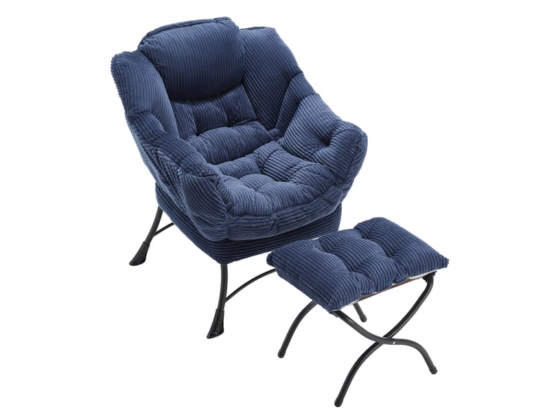  Fauteuil lounge 25x27x37 pouces ottomane, structure en métal, doux et confortable, revêtement flanellette bleu marine  - Conforama A
