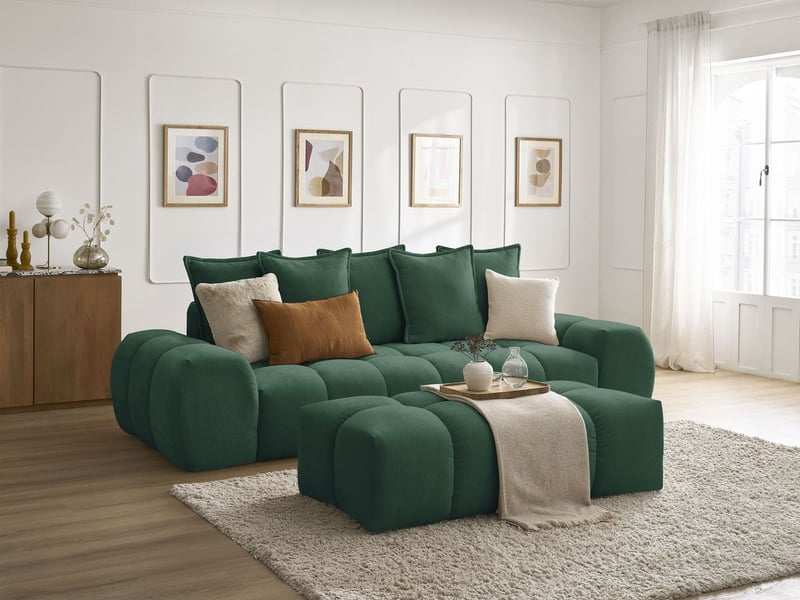  Bobochic canapé droit convertible coffre everest tissu texturé avec pouf vert EVEREST - Conforama B