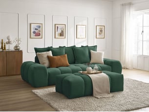Canapé droit convertible BOBOCHIC EVEREST 3 places Tissu vert avec coffre de rangement