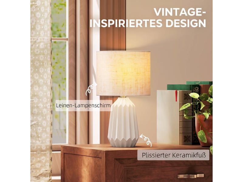  Lampe de table, lampe de chevet avec abat-jour en lin, interrupteur à bascule, lampe de bureau, 22 x 22 x 39 cm, beige  - Conforama D