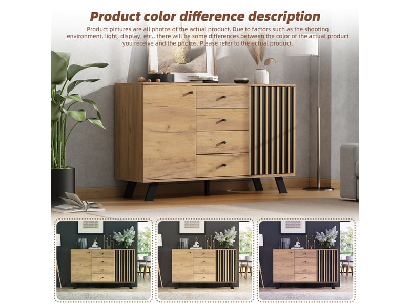  Buffet salon 120 cm noir et bois avec 4 tiroirs et 2 portes  - Conforama E
