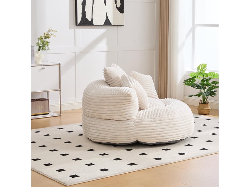 Pouf confortable avec dossier haut et trois coussins velours côtelé inclinable pour jeu étudiants beige  - Conforama D