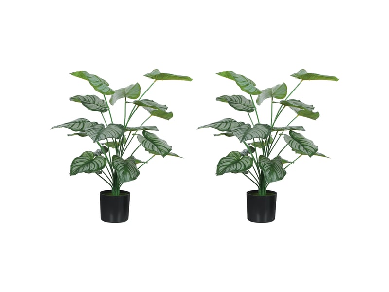  Lot de 2 plantes artificielles intérieures 65 cm, arbre artificiel avec pot en plastique et flocage, vert  - Conforama A