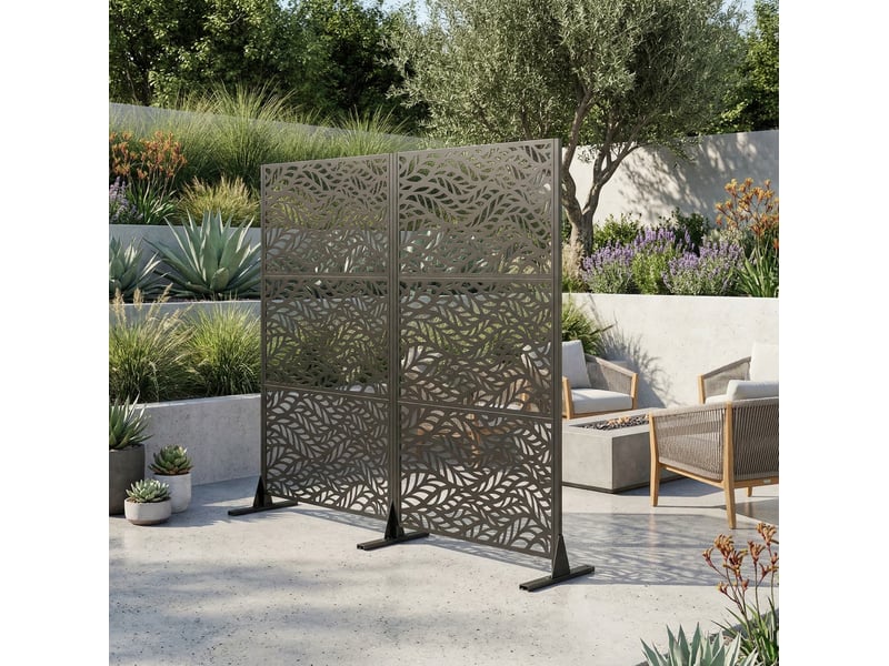 Claustra extérieur autoportant 116 x 183 cm – noir – acier galvanisé, base stable et motif ajouré  - Conforama D
