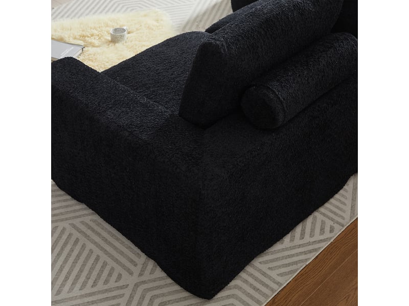  Canapé d’angle, modules incurvés et méridienne, entièrement compressé, mousse, 80x250x160 cm, noir  - Conforama E