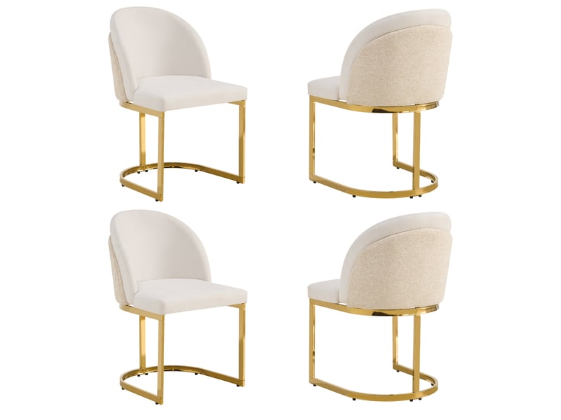  Lot de 4 chaises de salle a manger 59×52×85cm 4 pieces, chenille beige et or, dossier double, pieds metalliques lisses  - Conforama A