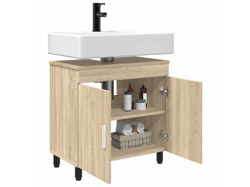  Unité de vanité de salle de bain, meuble de rangement chêne sonoma 60x35x60 cm shl6809  - Conforama C