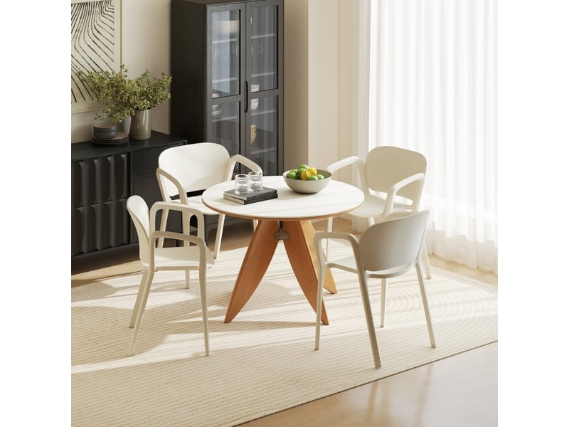  Lot de 4 fauteuils de jardin empilables 60x56x75 cm – blanc – plastique résistant aux intempéries  - Conforama B